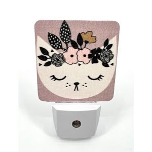 Sleepy Kitten Nightlight LED Auto On Plug In Lighting Nursery Baby Shower Gift